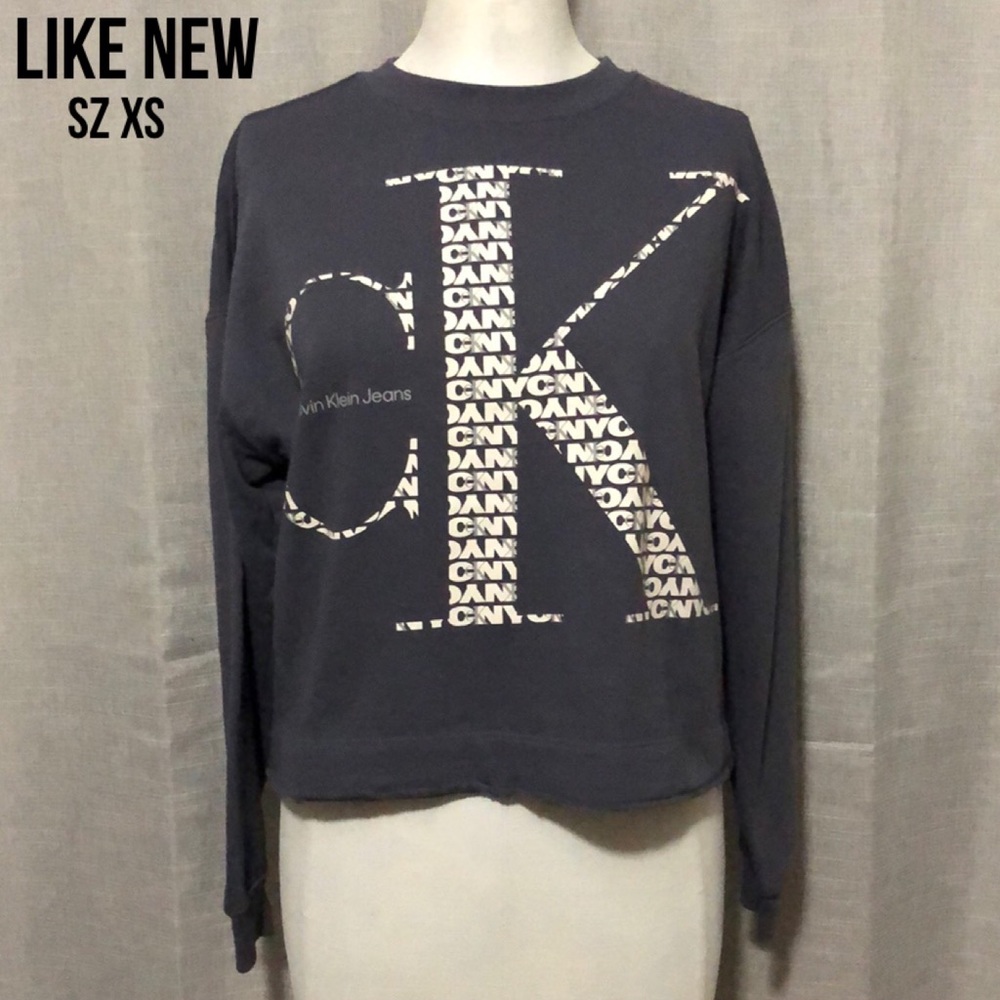 Like New Calvin Klein Sz XS Cropped Sweatshirt-Gray/Blue-Cotton Blend
